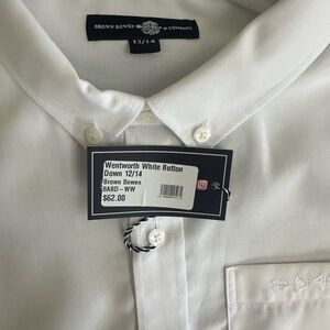 NWT Youth Brown Bowen & Co white button down 100% cotton 12/14